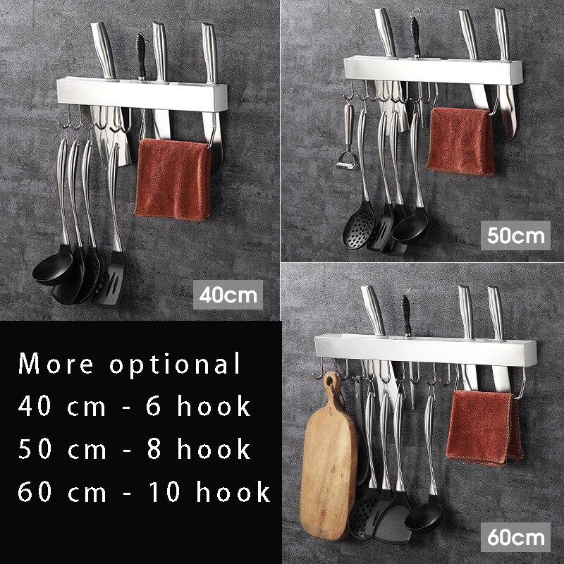Stainless Steel Rack Punch-free Multifunctional Knife Holder Simple Kitchen Black Knife Holder Wall Hanging Kitchen Rack
