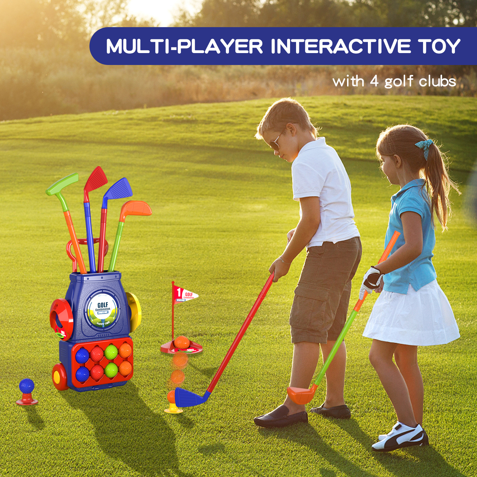 Peuter Golf Set Kids Golfclubs Met 8 Ballen 4 Golfstokken, 2 Oefenholes En Een Putting Mat Speelgoed Voor 2 3 4 5 Jaar Oude Meisjes