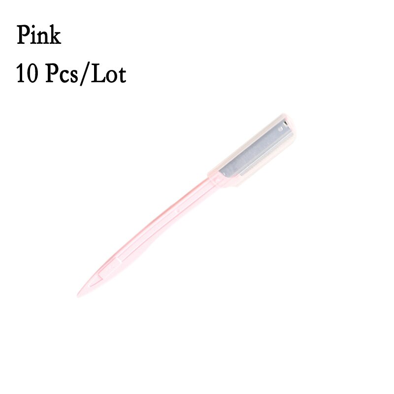 Cuchillas recortadoras de cejas faciales para mujer, cuchilla de afeitar perfecta para dar forma a las cejas, herramienta de depilación para maquillaje Facial, 10 piezas: Rosa