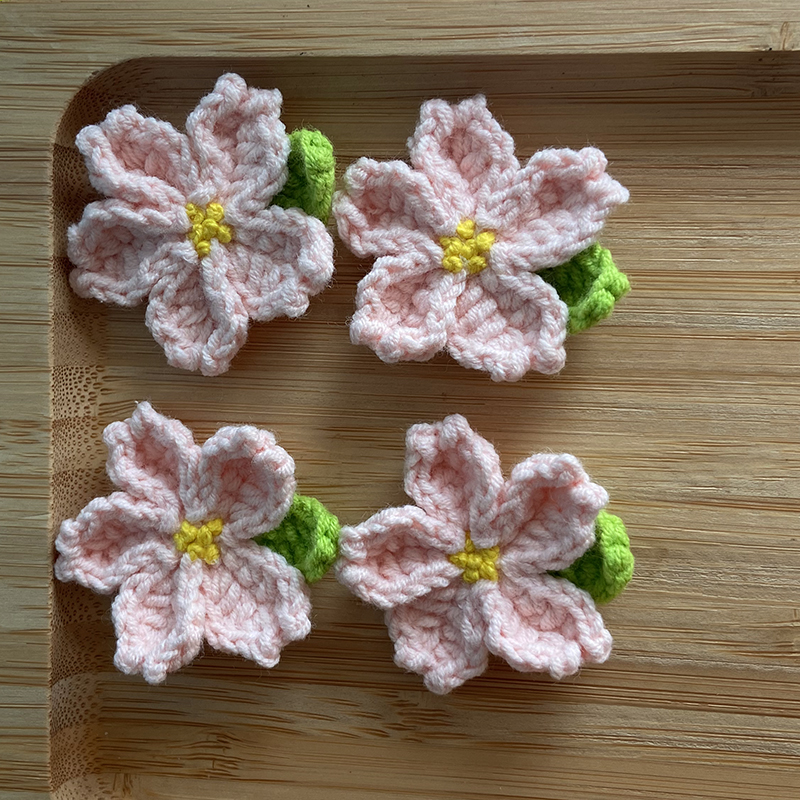 Flor de ganchillo tejida a mano, flor de cerezo, horquilla de ganchillo, accesorios de costura DIY, flor de hoja rosa y verde: Verde oscuro