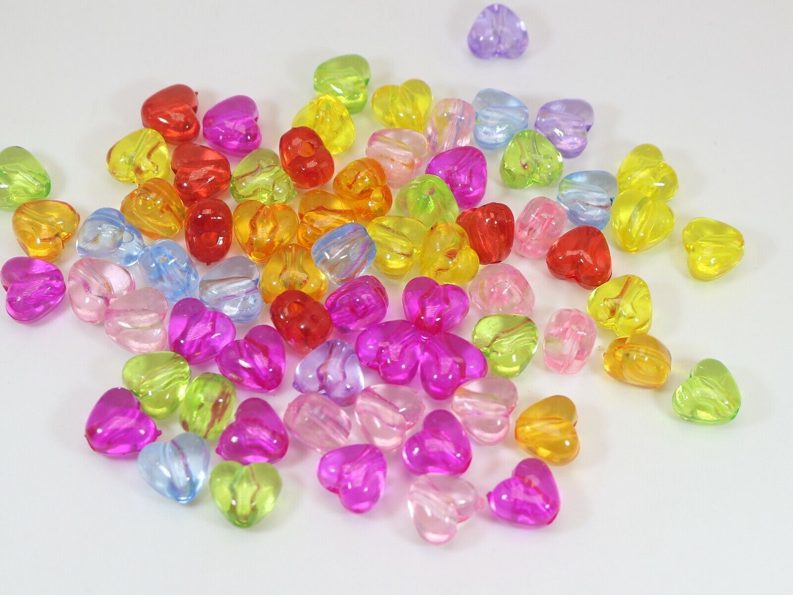 200 Mixed Color Transparent Acrylic Smooth Heart Beads Charm 10X9mm Jewelry Make