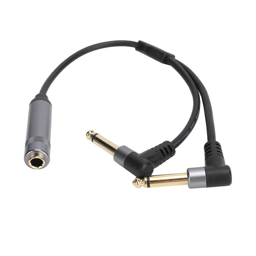 6,35 mm jack splitter 1/4 TRS stereo vrouwelijk naar dual 1/4 TS mono haakse 6,35 mm audio breakout-kabel 30 cm voor luidsprekermixer: Black