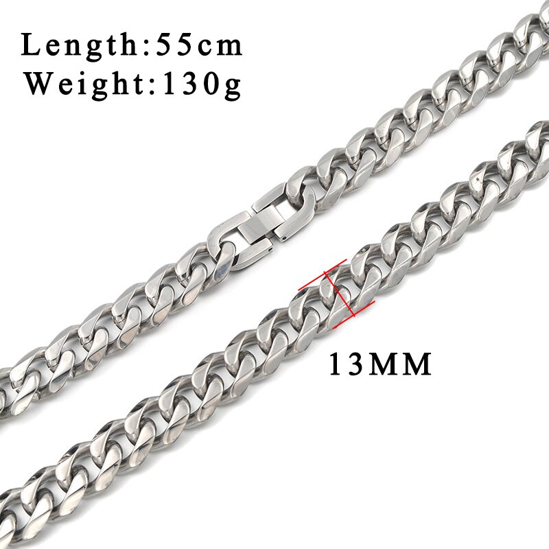 Moorvan 7mm/10mm/13mm men&#39;s necklace six flat curb buban stainless steel chain jewelry for party cool punk man jewelry: 13mm silver color