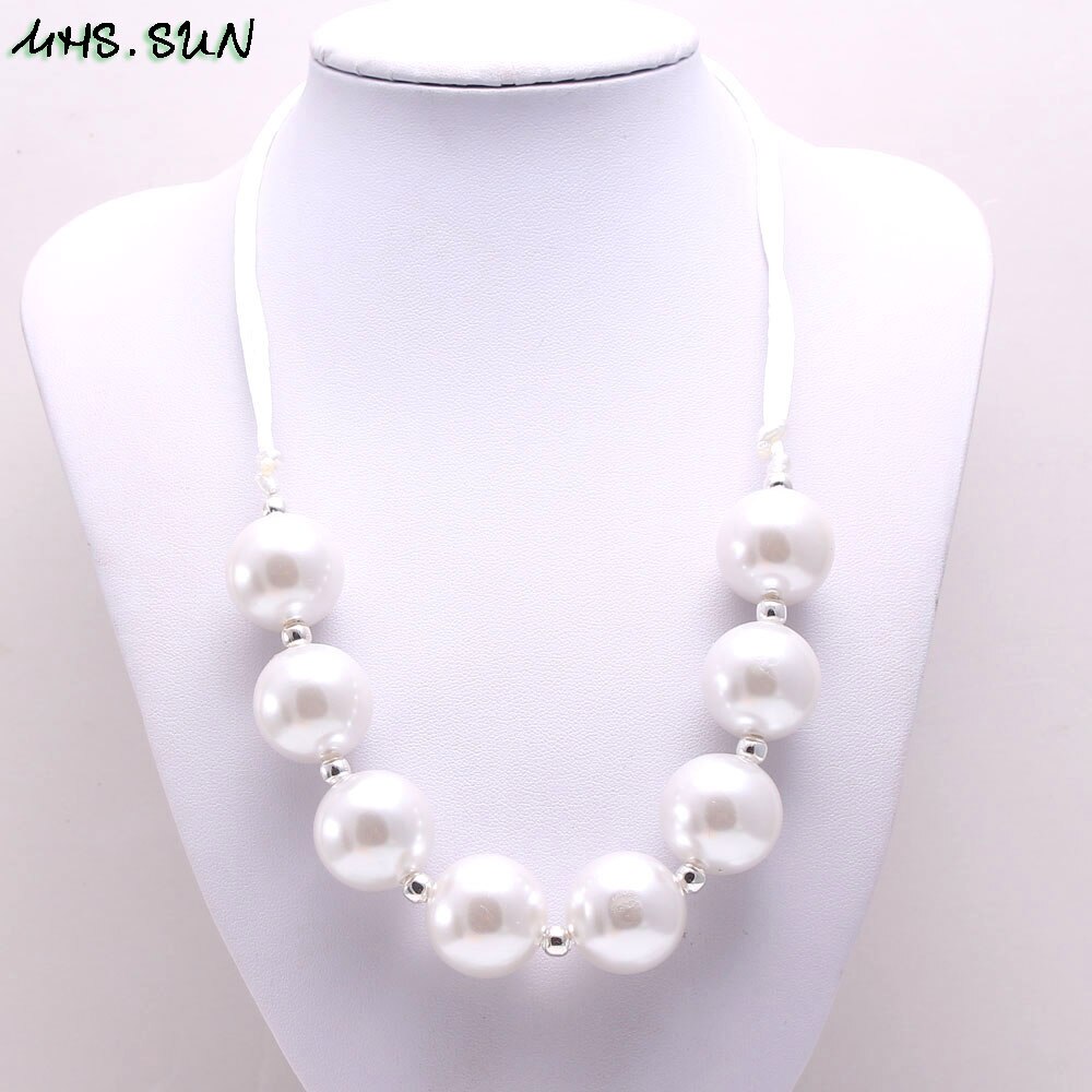 MHS.SUN Fashion Design Girls Pearl Chunky Beads Necklace Kids Child Chunky Bubblegum Necklace gioielli in corda regolabile: 2