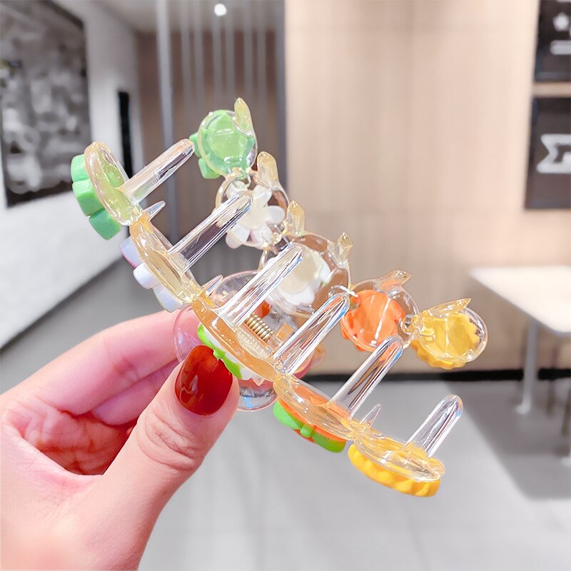 Cute Cartoon Shark Clips Transparent Hair Claws Fruit Hair Crab Clamps Girls Flower Headwear Kids Hair Clip Child Hair Accessory