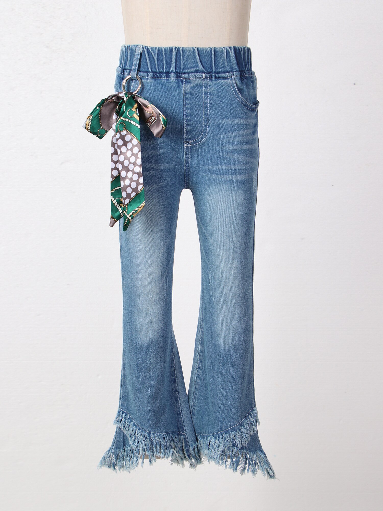 Jeans évasés printemps-automne pour adolescentes coréennes, pantalons en Denim avec nœud suspendu, décor avec ourlet à glands, bas de cloche, pour enfants de 4 6 8 10 12