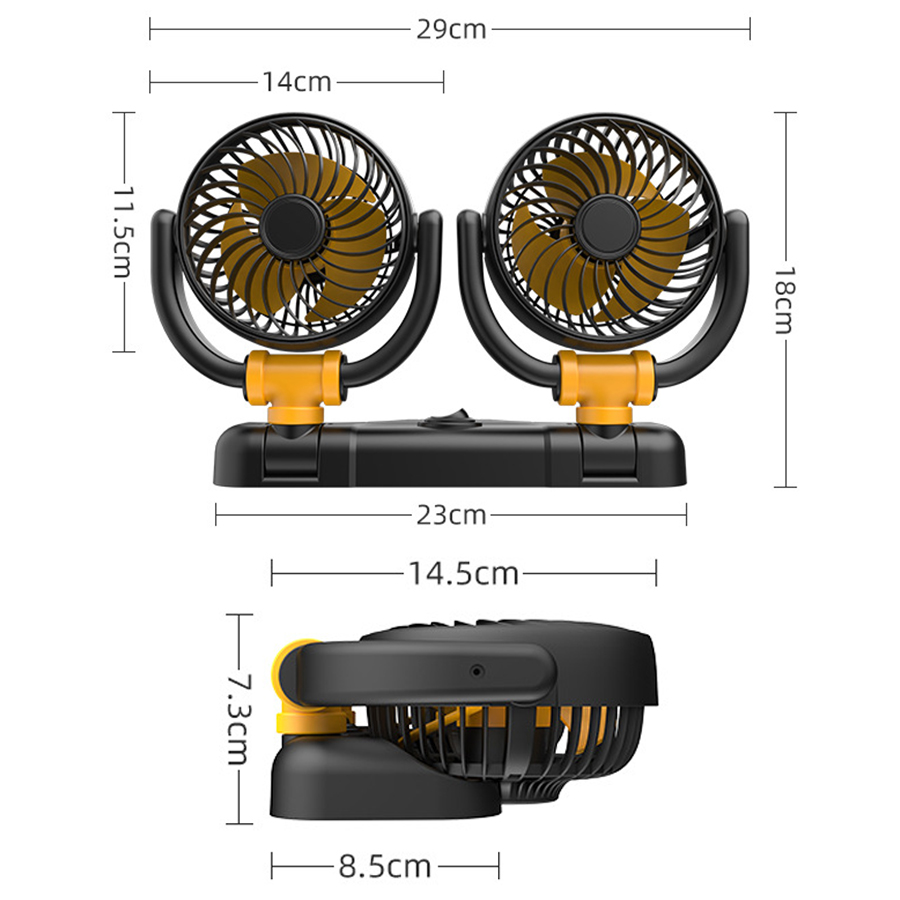 5V 12V 24V 360° Rotatable 2 Speeds Dual Heads Car SUV Truck BUS Van Mini Cooling Fan