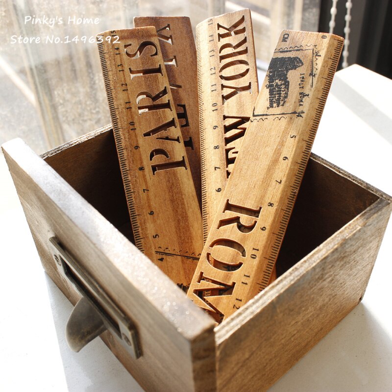 Zakka-Regla de madera tallada hueca Vintage, regla de dibujo para estudiantes, productos creativos Continental, 15 CM