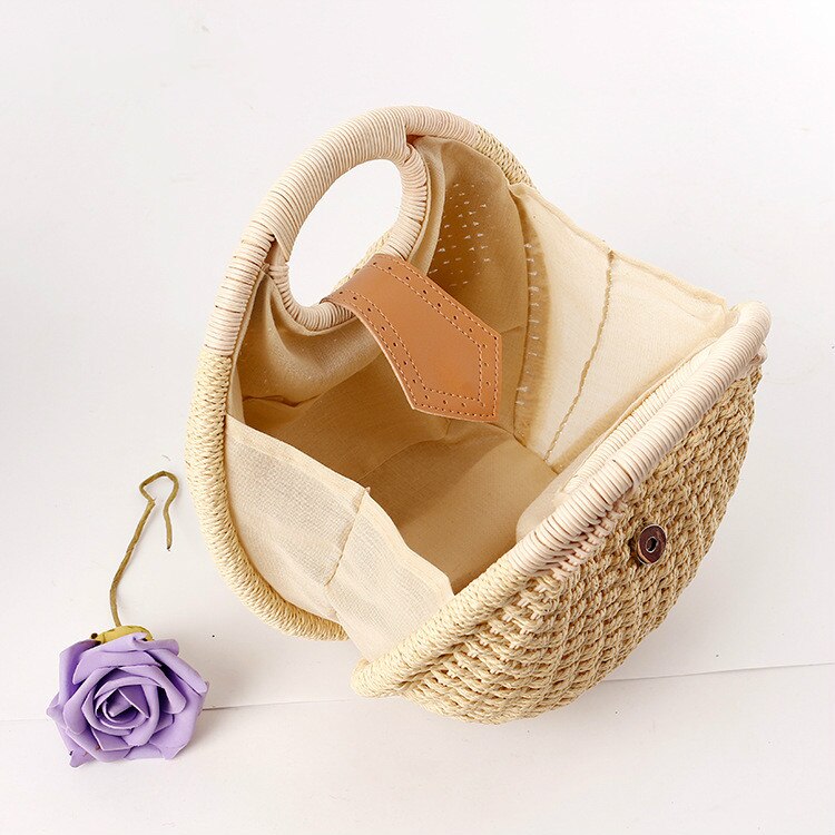 Bolso de mimbre hecho a mano para mujer, En forma de concha de mano de mimbre bohemio Bali, de , para verano