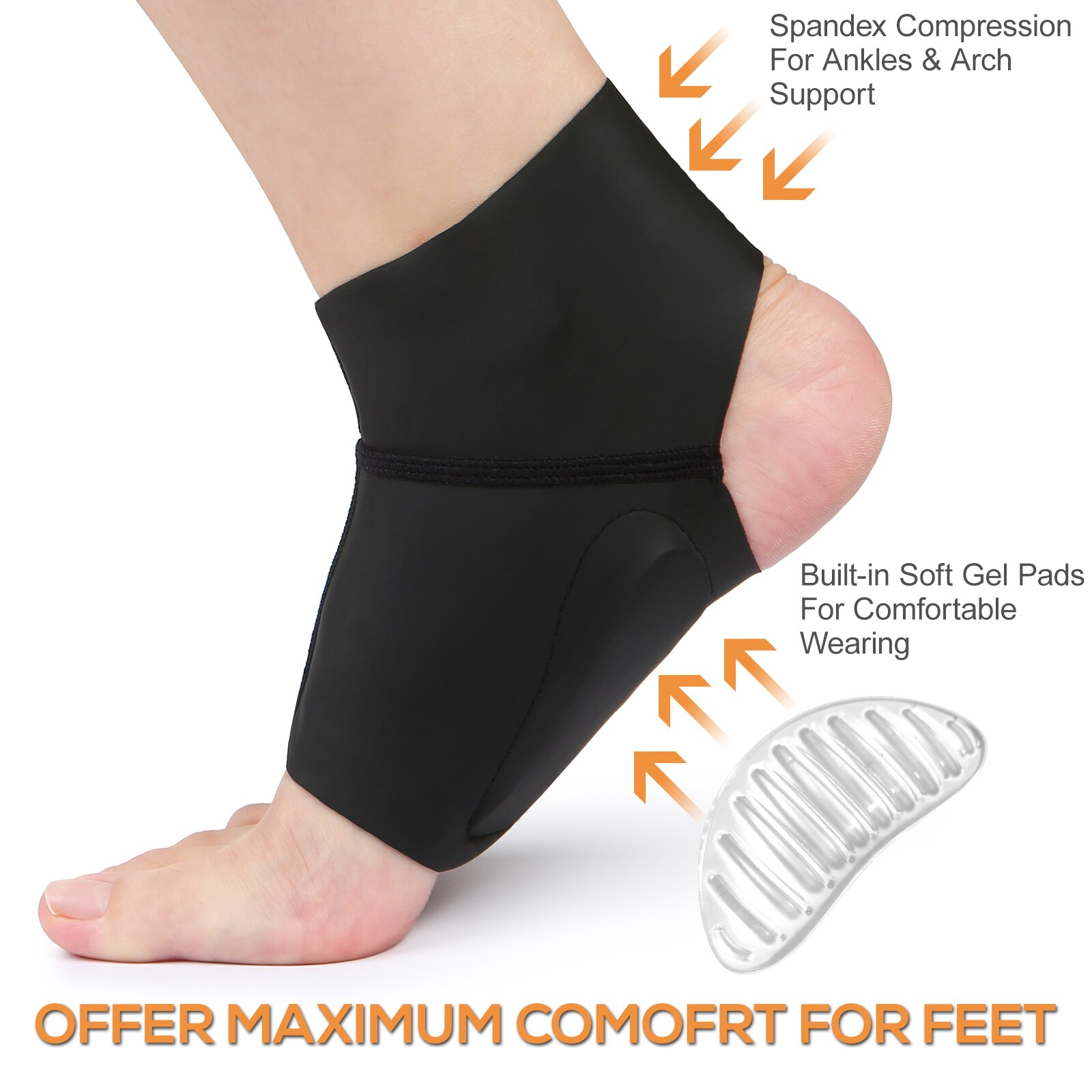 1 Pair Compression Arch Support Brace with Gel Ankle Protector Compression Flat Foot Socks Cushion for Ankle Arch Pain Relief