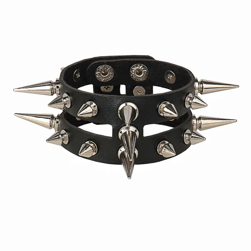 Bracelet gothique Punk crâne, chaînes en métal, pointes à rivets, en cuir Pu, manchette large, bijoux pour femmes et hommes, 2023