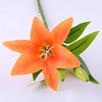 1pc ægte touch 3 hoveder kunstig blomst lilje blomst til bryllup dekoration hjem bord tilbehør fest dekoration: Orange