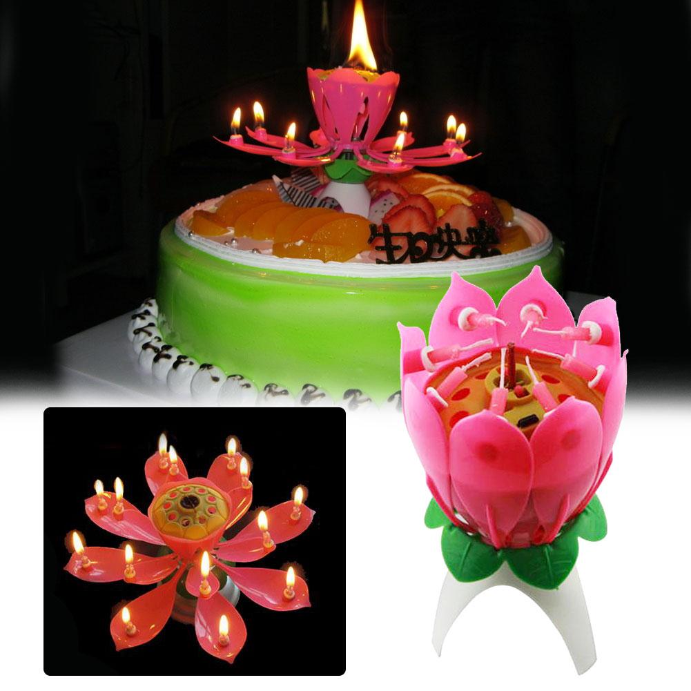 Musical Lotus Flower Happy Birthday Party Candle Lights Cake Decoration