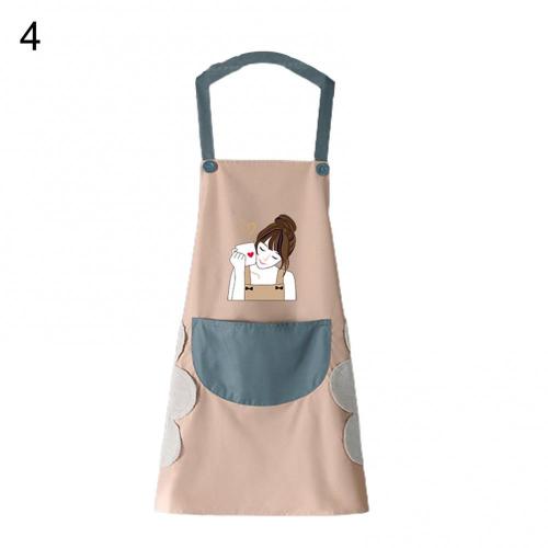 1Pcs Waterproof Anti-Oil Kitchen Apron Cartoon Girl Women Home Kitchen Aprons Waist Bib Nail Shop Apron for Women Baking: 4