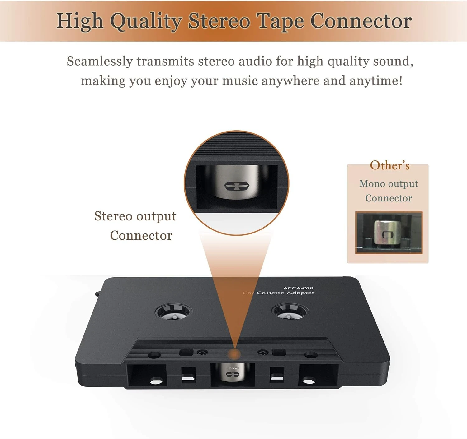 Car Audio Cassette to Aux Adapter, 3.5 MM Auxillary Cable Tape Adapter