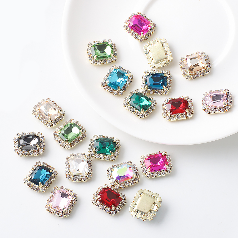 12X14mm 10 Uds diamante Rectangular con incrustaciones de cuatro agujeros garra diamante DIY joyería zapatos para el cabello sombreros materiales accesorios de diamantes de agua