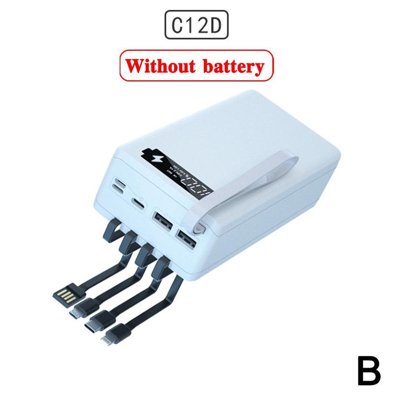 12*18650 Batterij Opbergdoos Met 4 Kabel Pd Snelle Qi Battery Charger Box Opladen 18650 Draadloze Power Bank houden N0k9: B