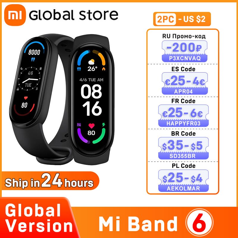 Xiaomi Mi Band 6 Smart Armband 5 Farbe AMOLED Blut Sauerstoff Smart band Fitness Traker Herz Rate Bluetooth Wasserdichte Miband 6