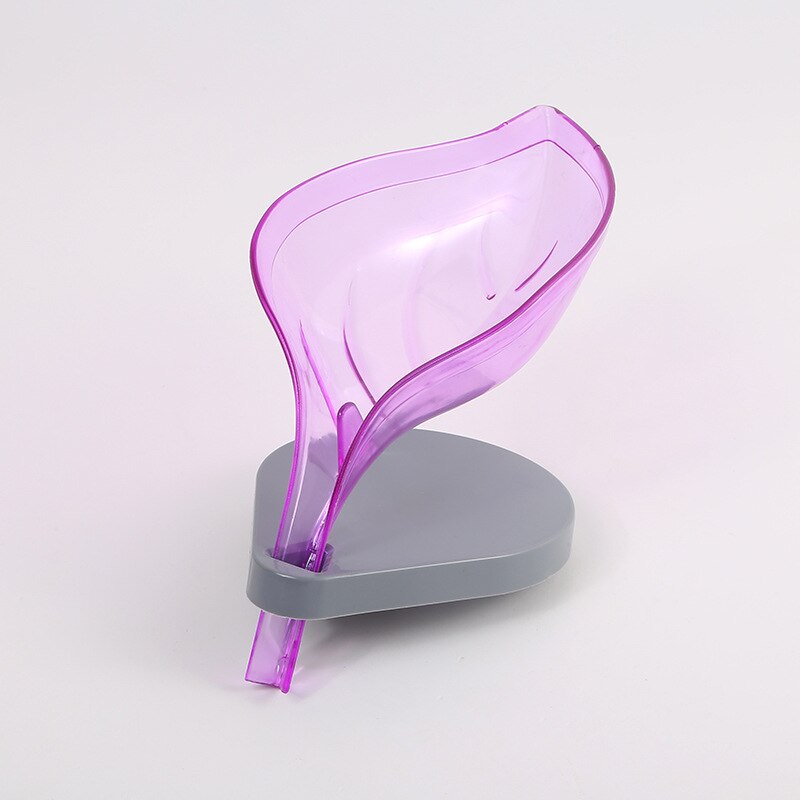 Såpeholder såpeskål oppbevaringsboks avløp baderomsorgan såpebrett sugekopp tørr bladform hjemmedekorasjon: Lilla b