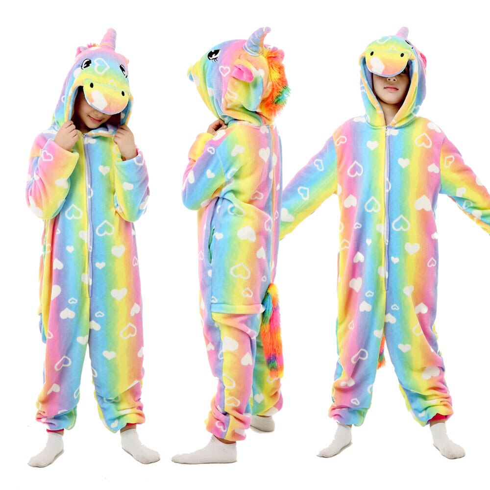 Kigurumi pijamas crianças nova kigurumi pijama criança unicórnio arco-íris pijamas macacão macacão: La45 / 12T Height 135-148CM