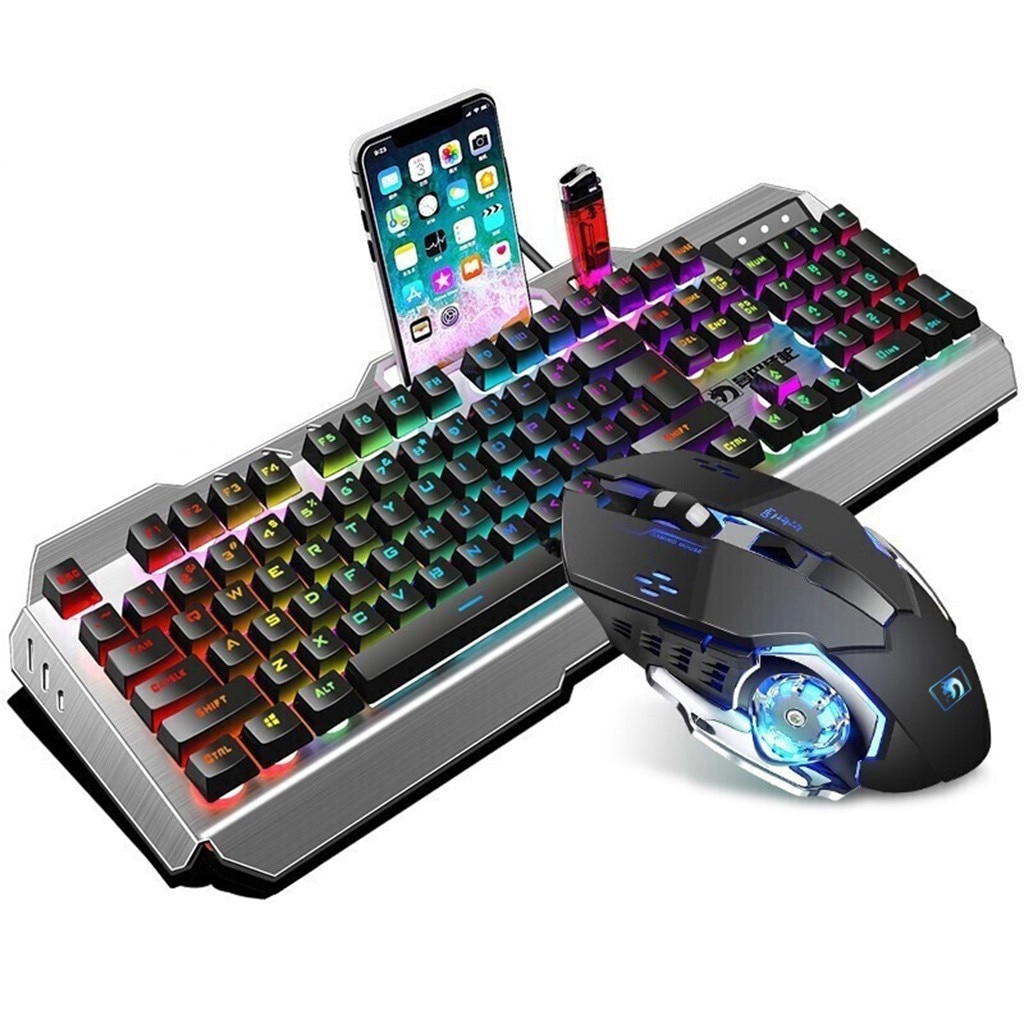 1 Set Gaming Mechanical Wired 16 RGB Backlight Ergonomic Keyboard + Mouse Portable Ergonomic Computer PC Gamer Desktop Laptop: BK