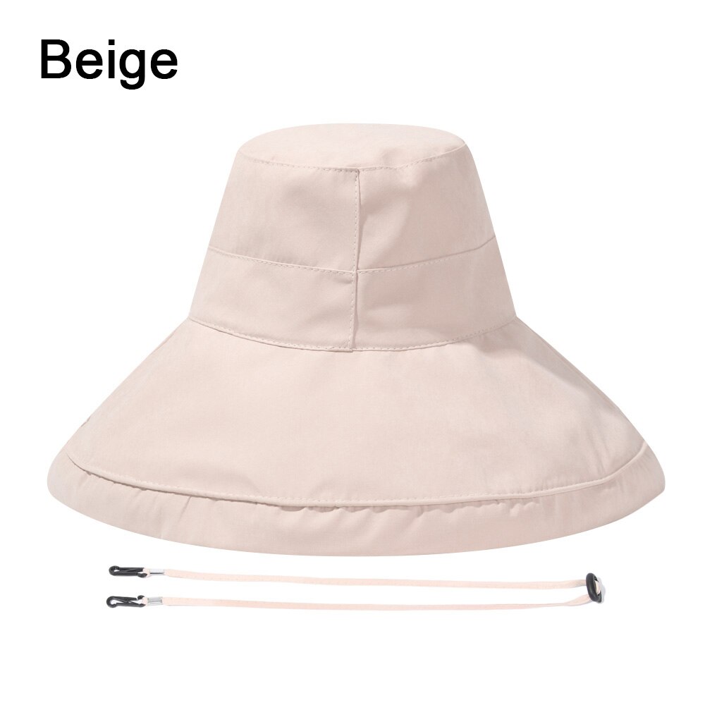 Women Bucket Hat Foldable Portable Outdoor Anti-UV Beach Sun Hat Big Visors With Windproof Rope Spring Summer Fisherman Cap: beige