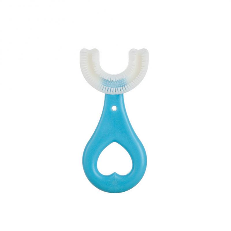 Spazzolini da denti a forma di U in Silicone con manico spazzola per la cura orale per 2-12 anni spazzolini da denti manuali a forma di U all&#39;ingrosso: Blue S