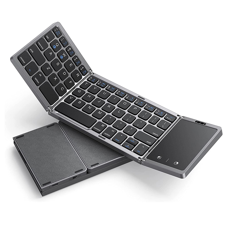 Seenda Foldable Wireless Bluetooth Keyboard Rechargeable Folding Portable Keyboards for PC Mac Smartphone Windows iOS Android: black
