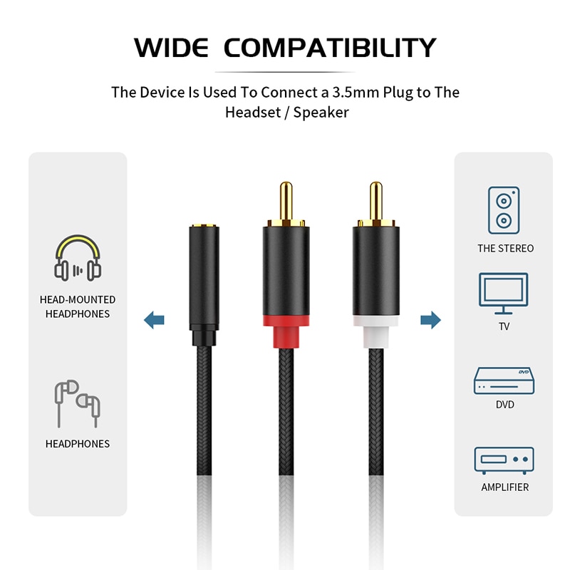 Rca Kabel 2RCA Naar 3.5Mm Jack Audio Kabel 2 Rca Male Splitter Aux Kabel Voor Tv Pc Dvd Luidspreker audio Versterkers Subwoofer