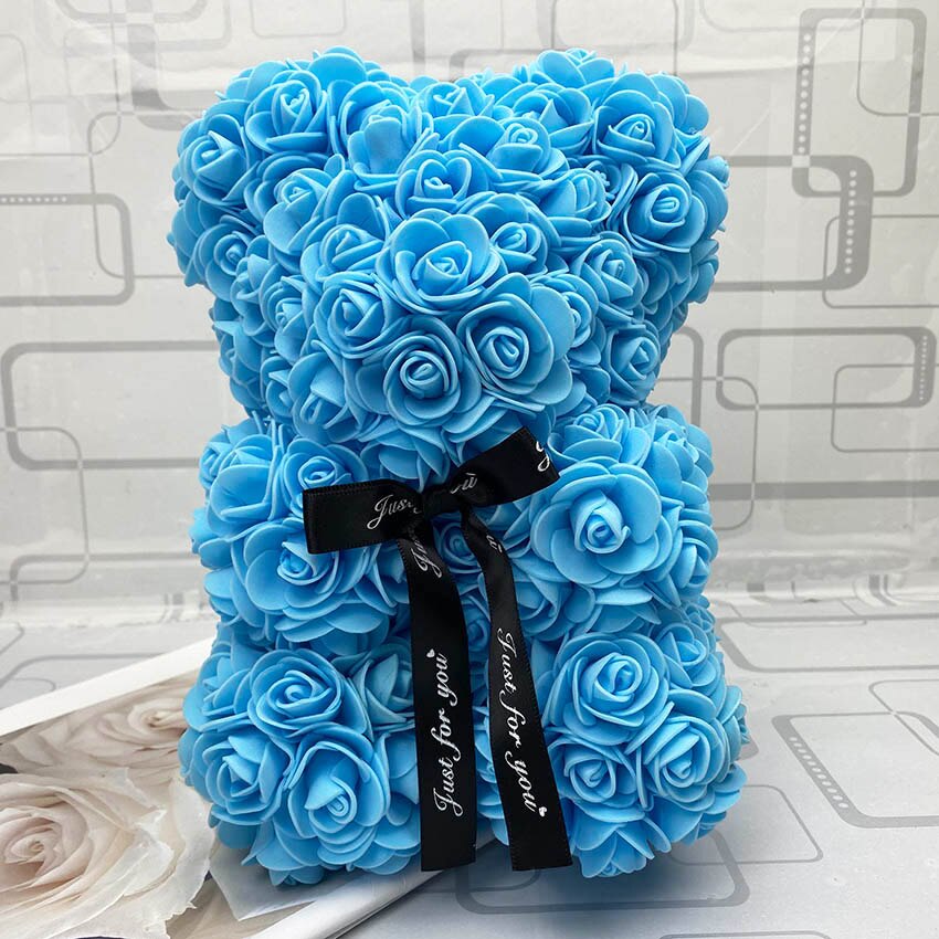 25cm rose bjørn bamse kunstige skum roser til vindue display evig rose evige blomst bryllup valentines: Blå 25cm ingen æske