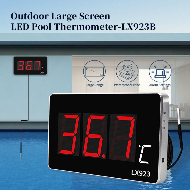 Schwimmbad-Thermometer mit LED-Anzeige und wasserdichtem Sondenthermometer für Wasser, Aquarium, Außentemperaturmesser