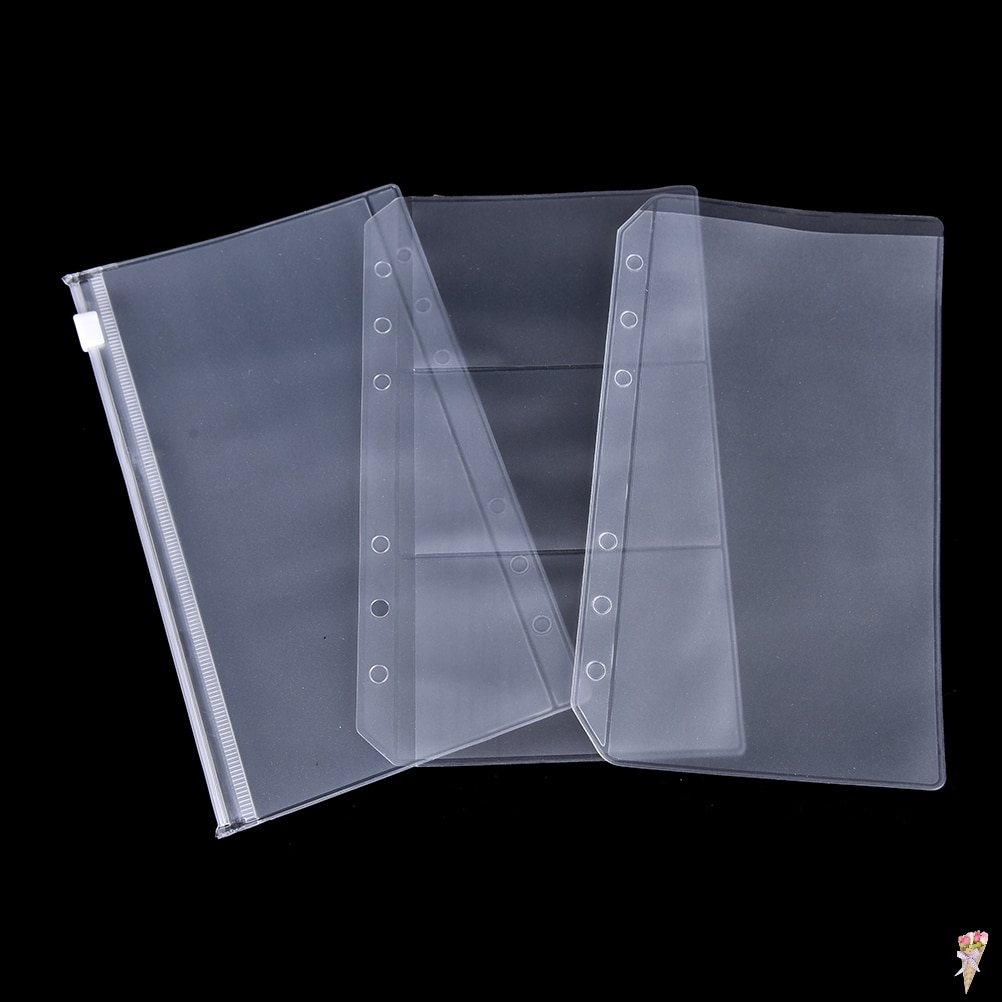 Transparent Zip Lock A5/A6 PVC Envelope Binder Pocket Refill Organiser Stationery for 6 Holes