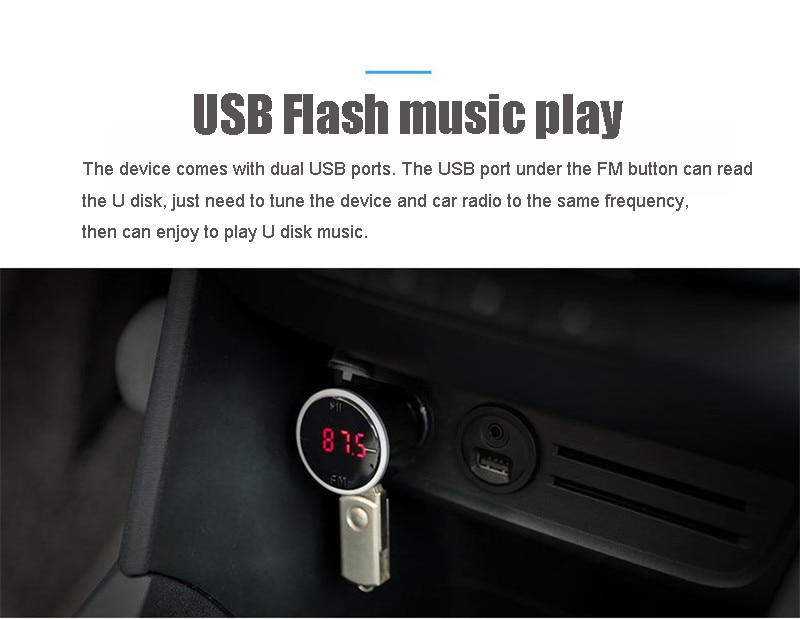 JINSERTA Bluetooth 5.0 FM Transmitter Handsfree Car Kit FM Radio MP3 Player U Disk USB Car Charger