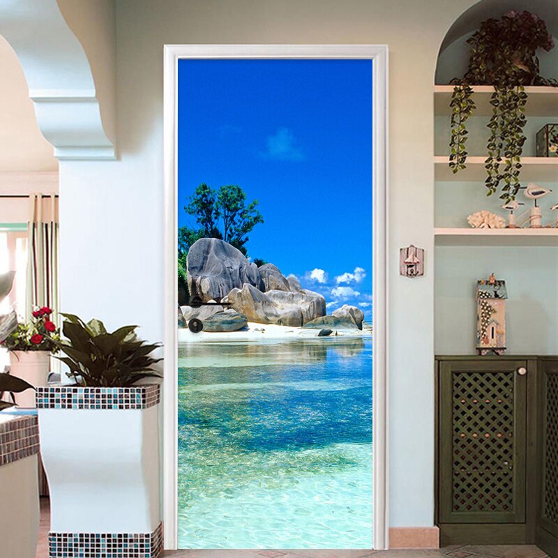 Beautiful Seaside Landscape Door Sticker PVC Self-... ??? Grandado