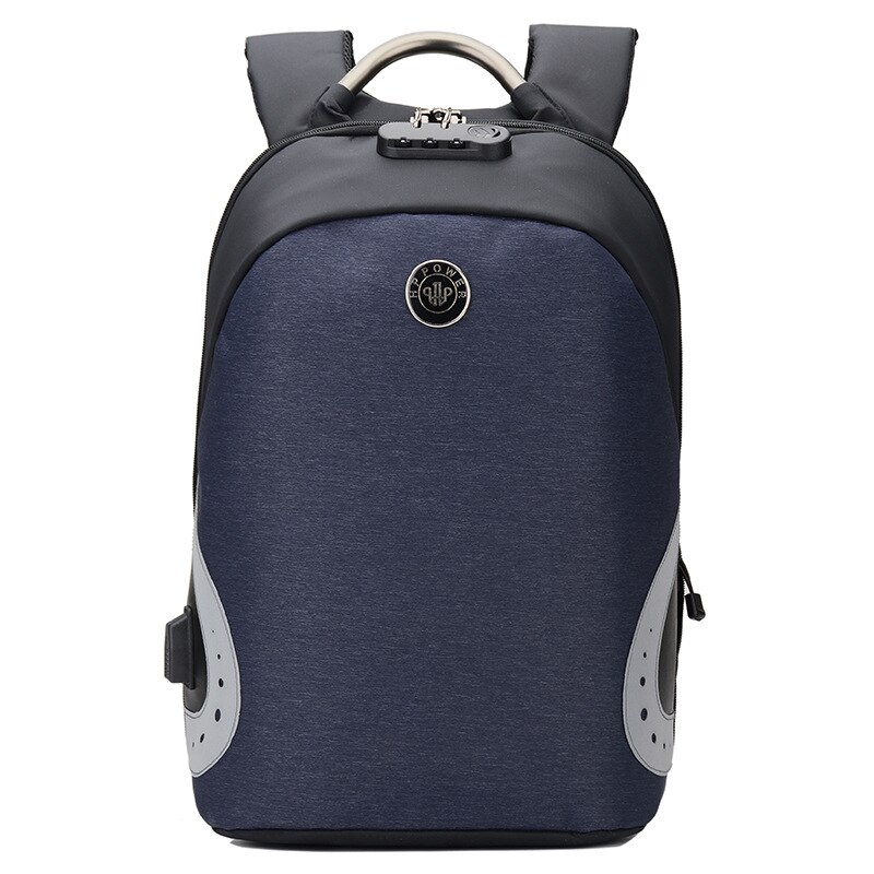Ingen nyckel stöldskydd män ryggsäckar självlysande 15.6 tums usb laddning laptop manlig mochila college skolryggsäck: Blå 2