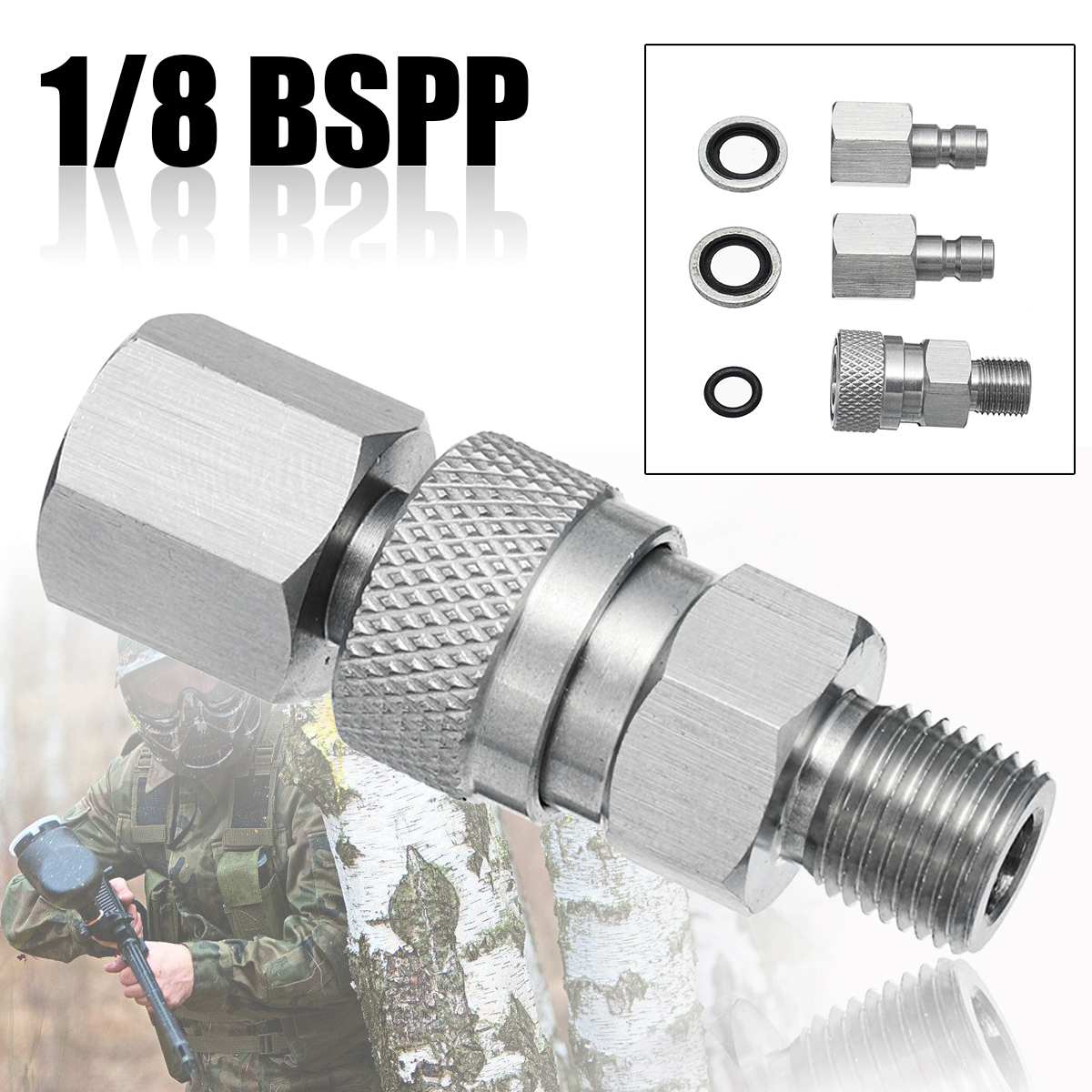 Air gun filling quick connect adapter, stainless steel PCP 1/8 BSPP connector, with plug connector (for toy gun)