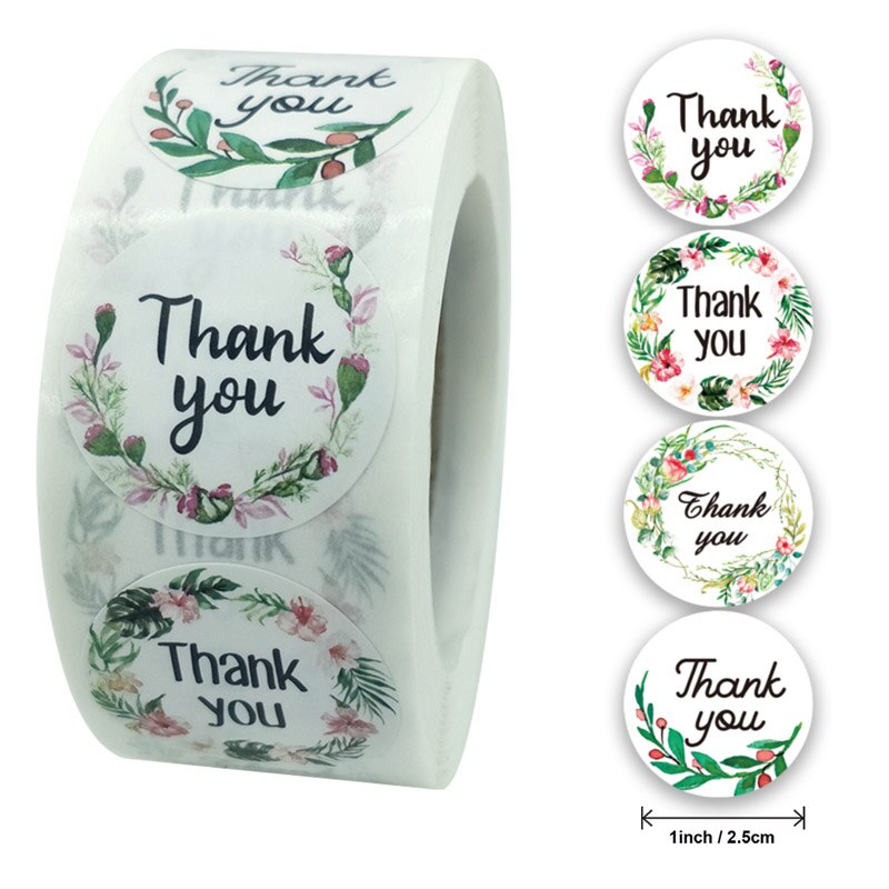 1Inch 4 Bloemen Dank U Stickers Ronde Plakboek Verpakking Afdichting Labels Briefpapier Stickers 50 Vellen Per Rol