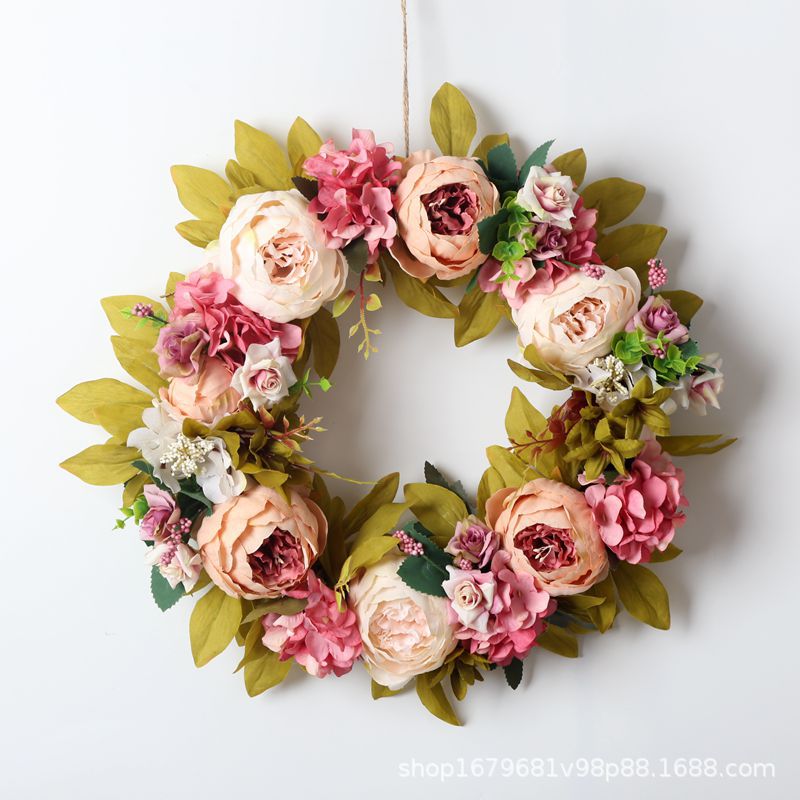 Corona de peonía de otoño, guirnalda de Navidad, guirnalda de puerta roja, adornos de guirnaldas colgantes para pared, decoración de boda, decoración de casa, granja