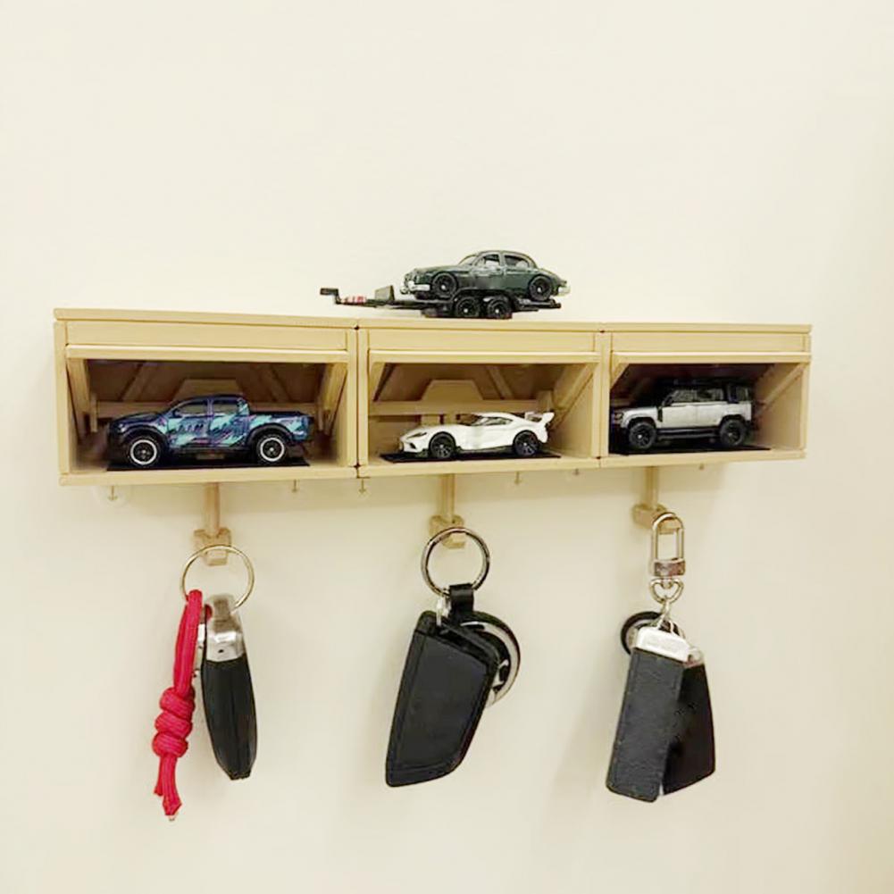 Veggmontert nøkkelhylle dekorativ nøkkelkrok retro garasje bilnøkkelboks multifunksjonell nøkkelorganisator med garasjeport