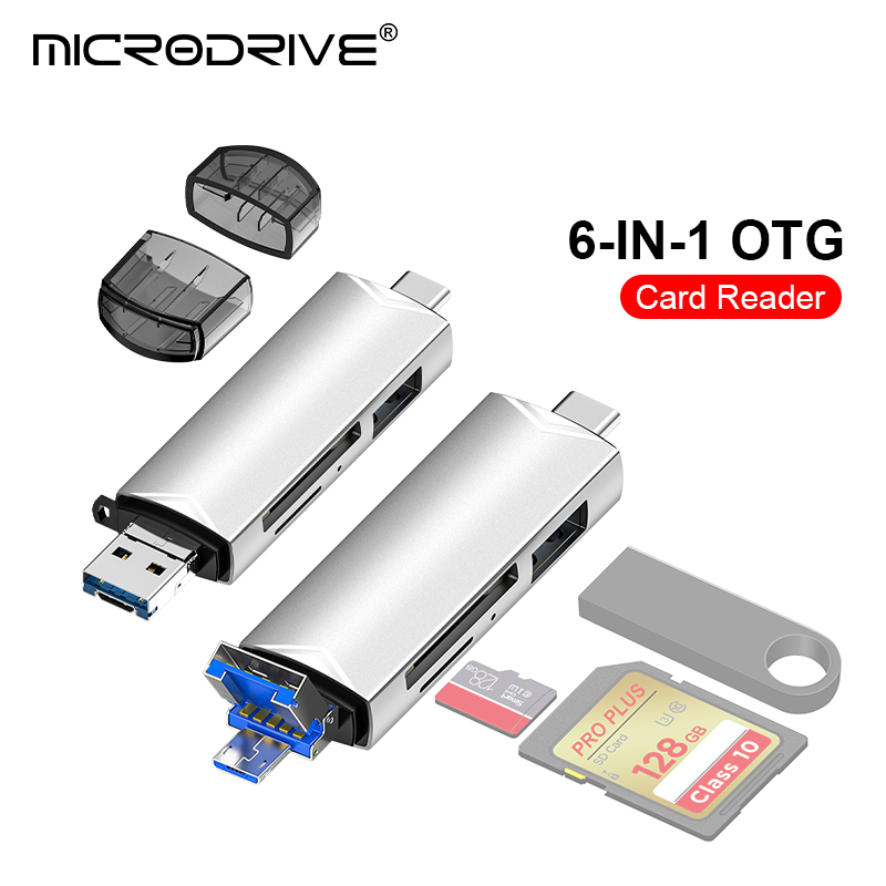 USB C HUB 3/5/6 in 1 voor geheugenkaart / USB Flash / SD-kaartadapter / USB 2.0 / 3.0 / Micro Mini-kaartlezer / TF-kaart 6 slots: groen