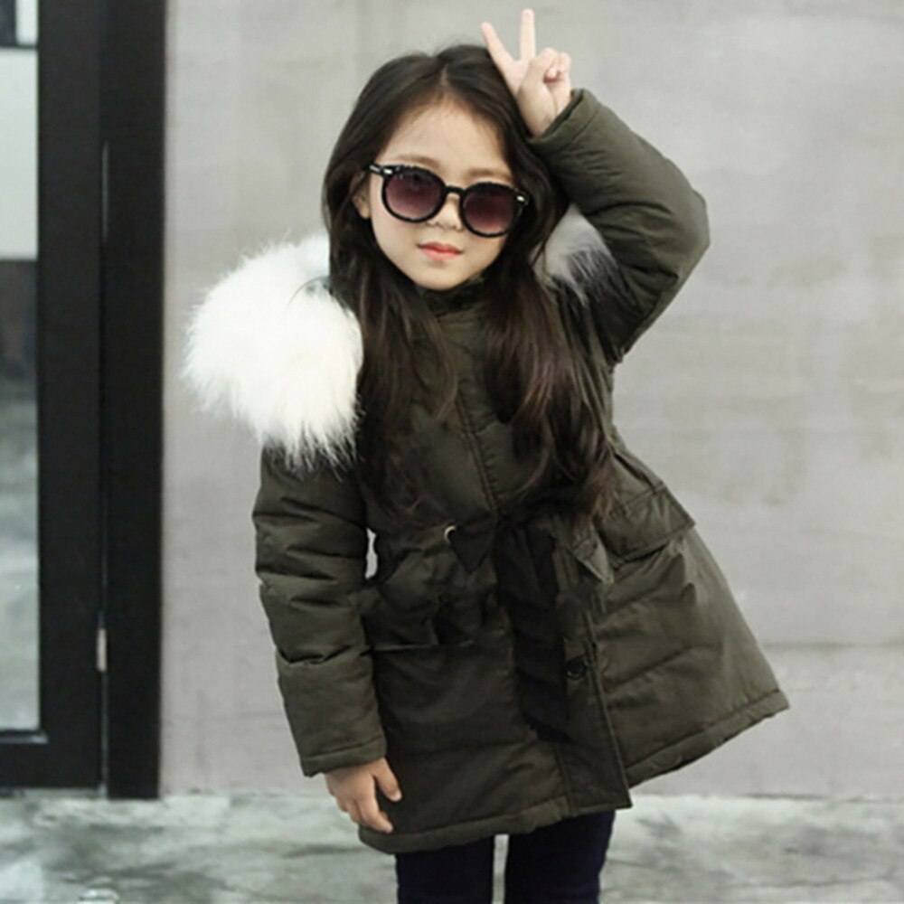 Toddler Girl Winter Clothes Pocket Baby Girl Fur Hooded Tops Solid Padded Coat Kids Long Thicken Warm Jacket Зимний Комбинезон Д