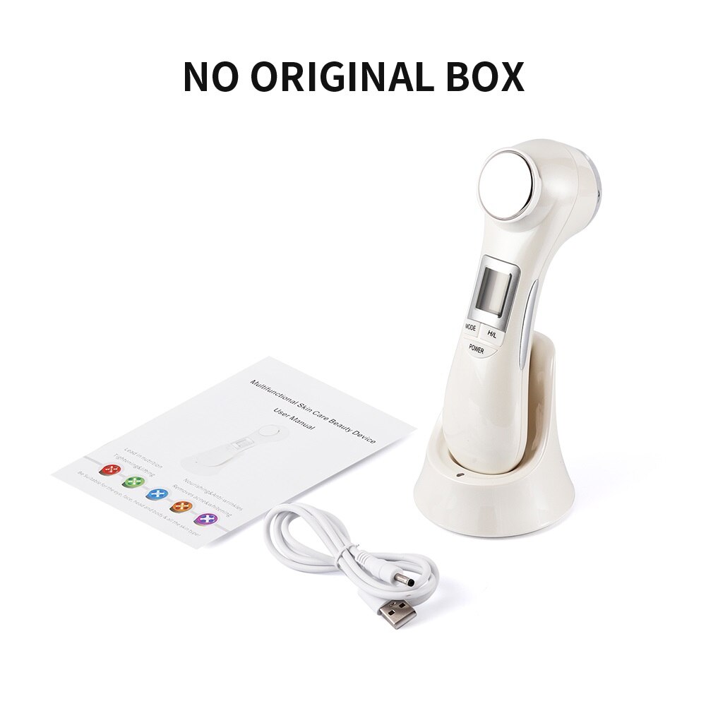 6 in 1 Mesoporation Electroporation LED Photon Therapy Beauty Device Radio Frequency Face Lifting Facial Skin Tighten Massager: White NO Box