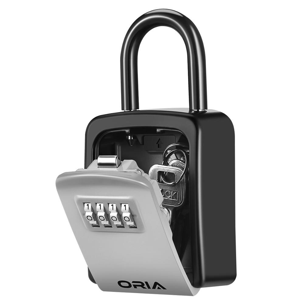 ORIA Key Lock Box Wall Mounted Key Safe Box Weatherproof 4 Digit Combination Key Storage Lock Box Indoor Outdoor Key Holder: A1