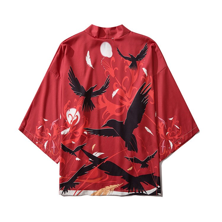 Japanse stijl mannen samurai kostuum kimono cardigan haori drieduizend kraaien doden dag vrouw yukata harajuku koreaanse kleding: Rood / Xl