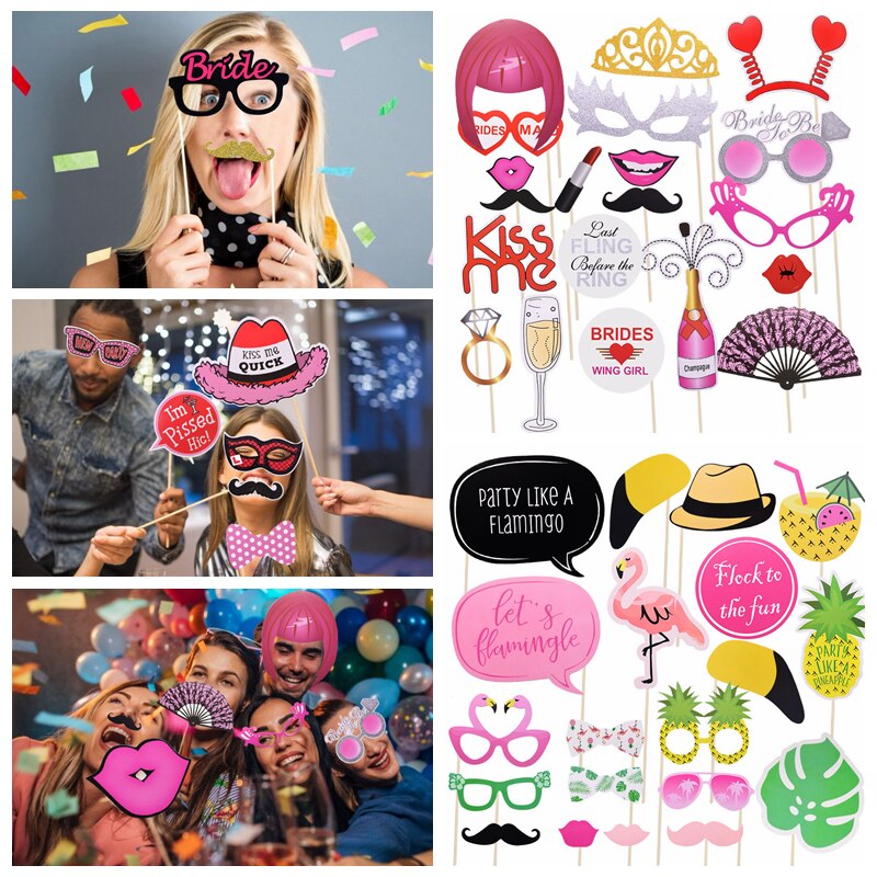 Wedding Party Photo Booth Props Mask Hat Mustache Lip Shape Photobooth Props for Bridal Shower Marriage Party Funny Decoration.8