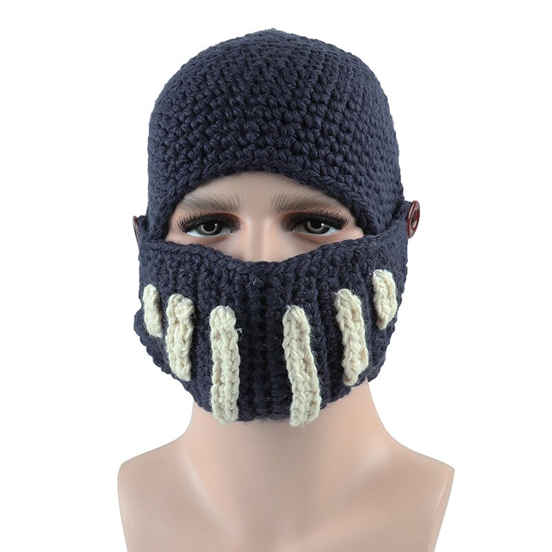 Novelty Roman Hat Winter Beanie Hats For Men Warm Mask Knight Helmet Knitted Cap Handmade Gladiator Mask Hat czapka zimow: Navy
