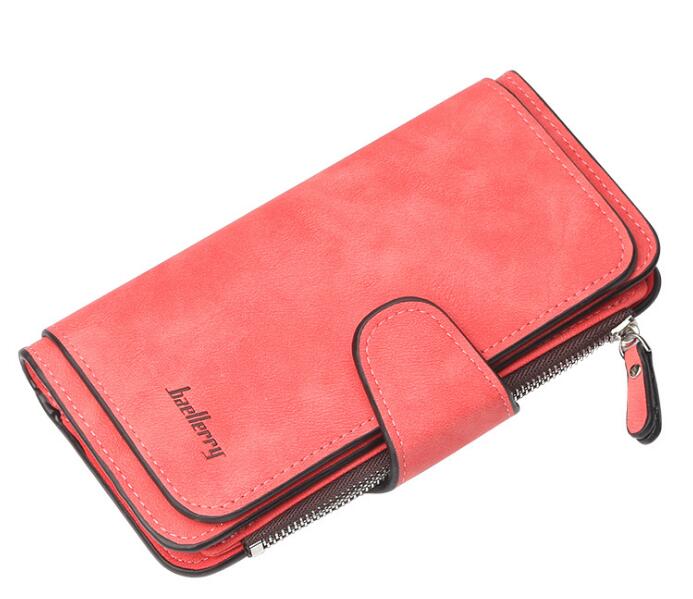 Women Long Clutch Wallet Hasp Ladies Long Purse Matte Leather Wallet 10 Colors: red