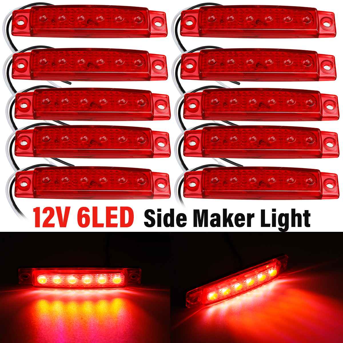 10pcs 12V Bus Trailer Truck LED Side Marker Lights Tail Lights Indicator Parking Light Signal Camper Caravan Boat Lorry Amber