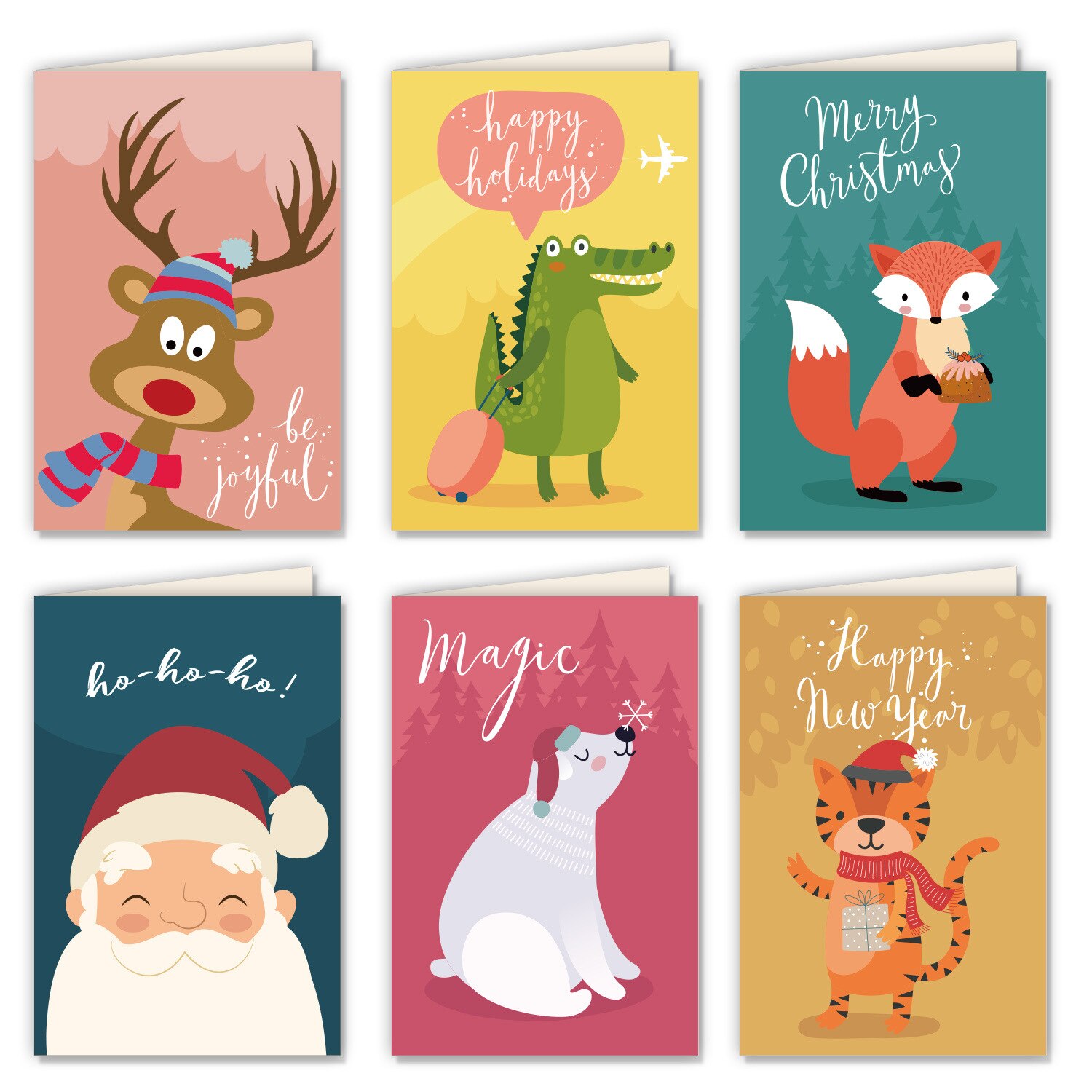 Set Christmas Card Folding Flat Card 6 Sets With Envelope Greeting Card Business Birthday Teacher's Day Universal Card: B - 6 pcs