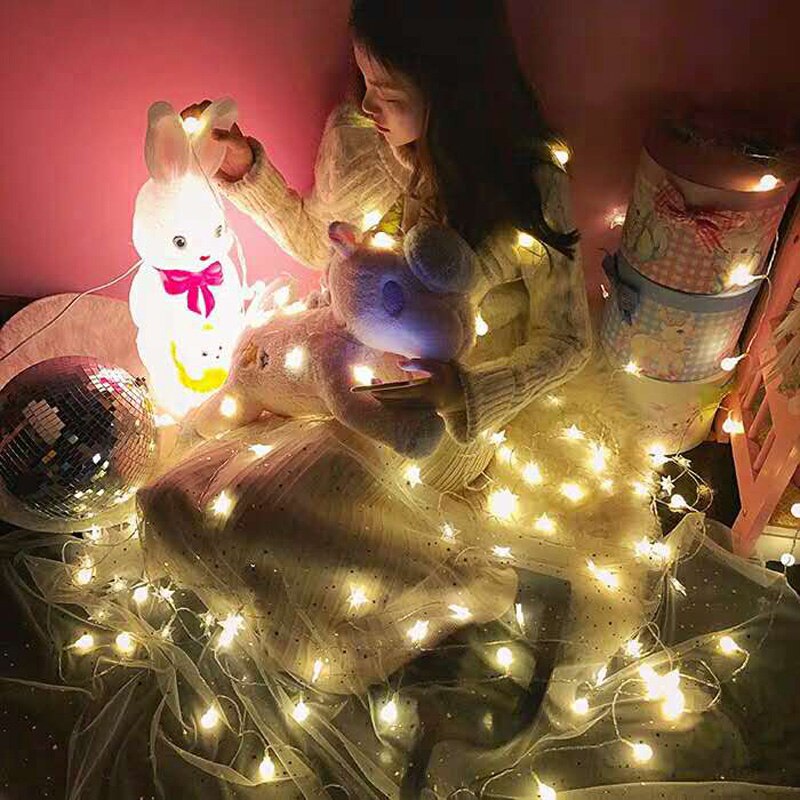 Guirnalda de luces LED de estrellas, guirnaldas parpadeantes alimentadas por batería, para Navidad, , boda, , decoración, 10/20/40 LED
